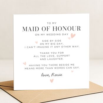 For My Maid Of Honour On My Wedding Day Card From Bride, 2 of 7