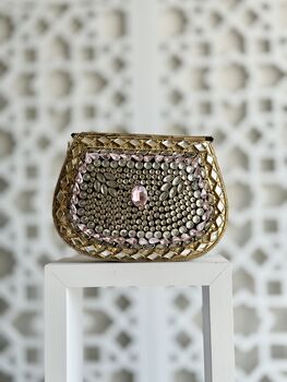 Shiraz Mini Kundan Pink And Gold Clutch, 8 of 9