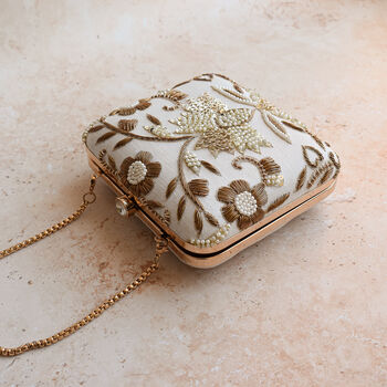 Raina Ivory Square Embroidered Clutch, 4 of 5