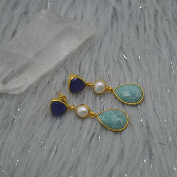 Blue Jade Pearl Amazonite Silver Earrings, 8 of 8