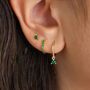 Emerald May Birthstone Small Huggie Hoop Earrings, thumbnail 2 of 4