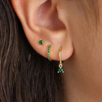 Emerald May Birthstone Small Huggie Hoop Earrings, 2 of 4