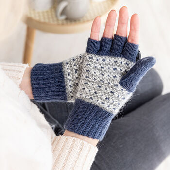 Fingerless Angora Fairisle Mitten Gloves, 2 of 5