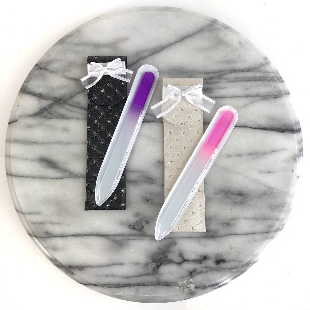 Personalised Crystal Glass Nail File In Hand Made Pouch By DinkiBelle