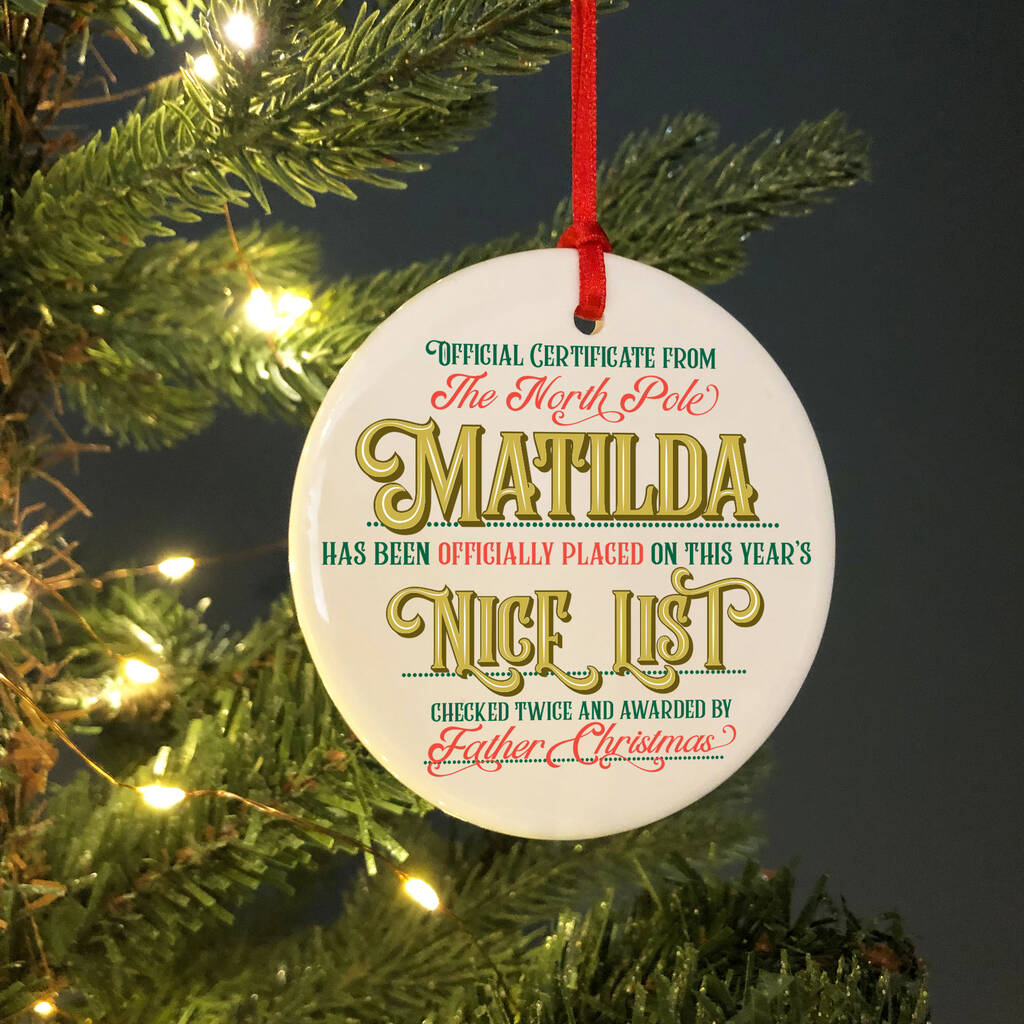 Personalised Nice List Christmas Tree Decoration By The New Witty ...