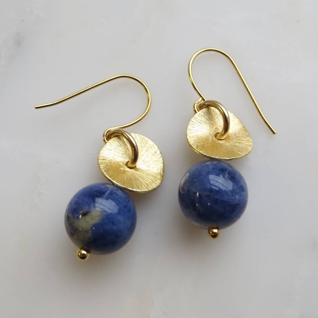 brushed gold disc and gemstone earrings by gracie collins ...