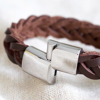 Men's Thick Woven Leather Bracelet, 4 of 9