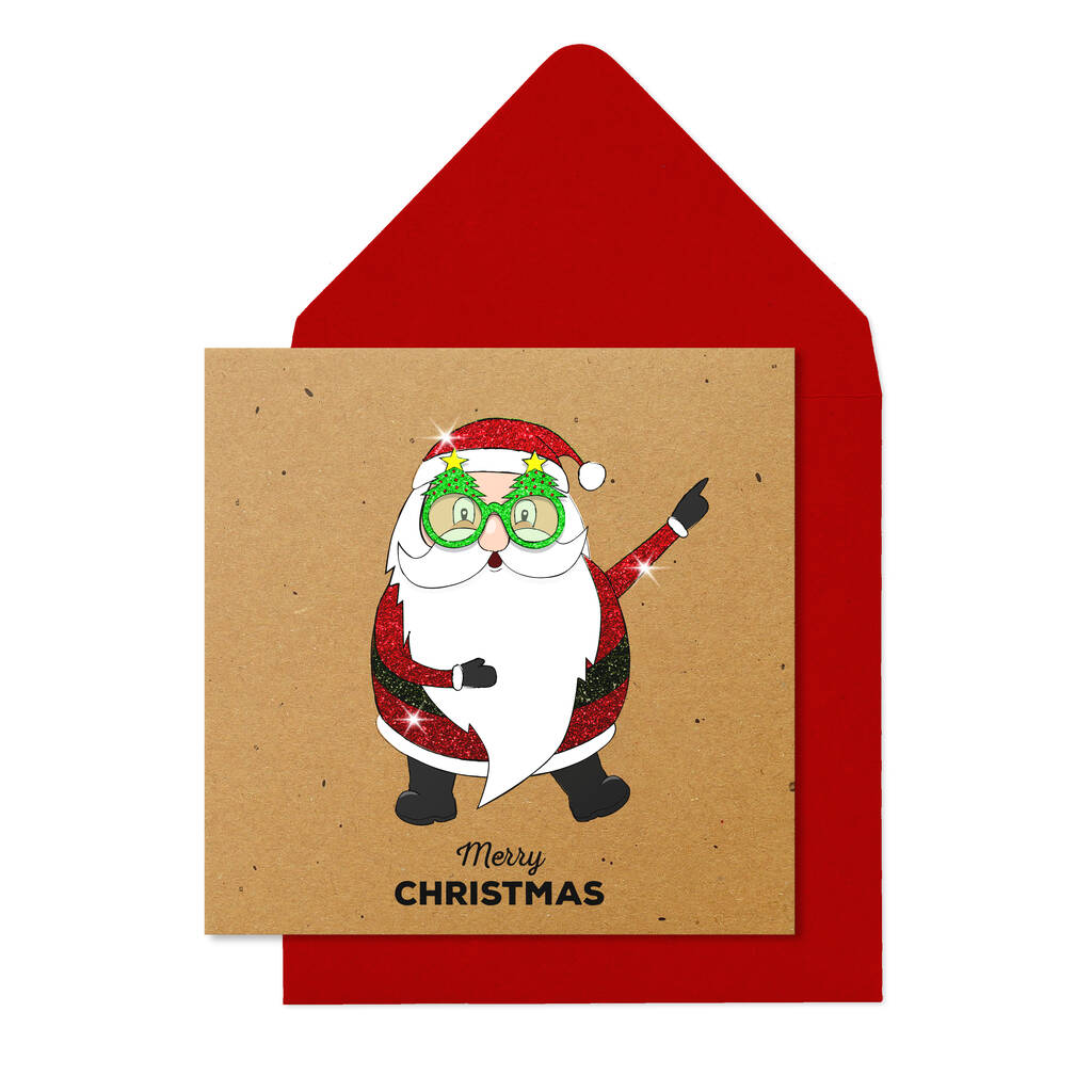Christmas Glitter Groovy Santa, Box Of 10 Cards, 1 of 2