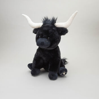 Black Longhorn Medium Highland Cow Plush 23cm Soft Toy, 6 of 8