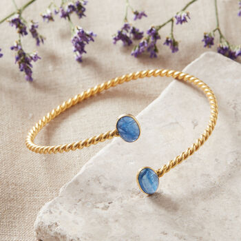 Blue Kyanite Silver Gold Plated Adjustable Bangle, 7 of 12