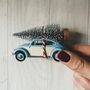 Vw Light Blue Beatle With Christmas Tree, thumbnail 1 of 2