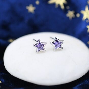 Amethyst Purple Cz Star Stud Earrings, 2 of 9