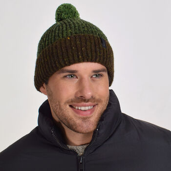 T Lab Bob Green Donegal Wool Bobble Beanie Hat, 4 of 7