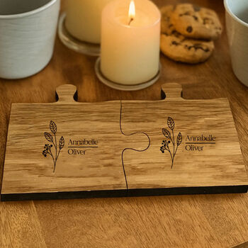 Personalised Wooden Jigsaw Engraved Coasters With Leaf Set Of Two, 3 of 4