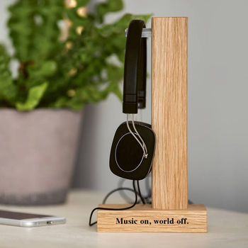 Personalised Solid Oak Headphone Stand, 2 of 12