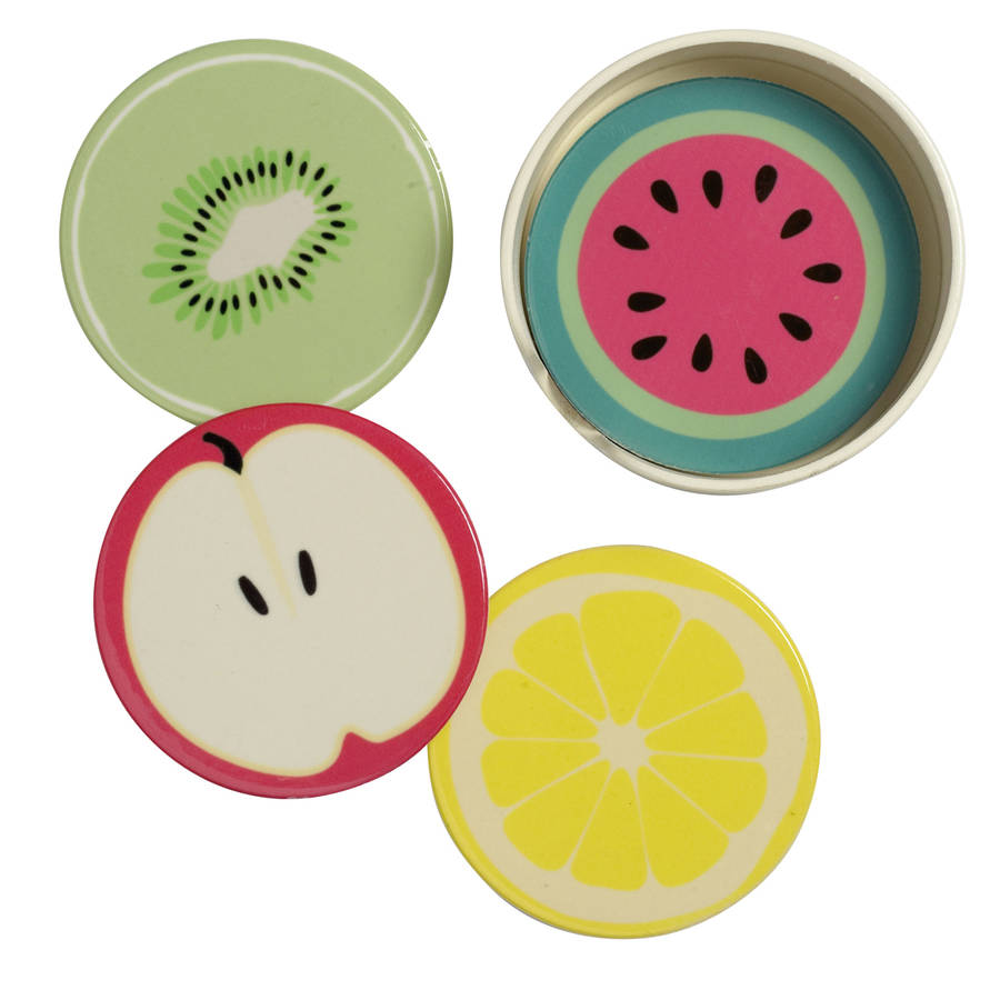 Four Ceramic Coasters With Fruits Designs By Milly Bee ...