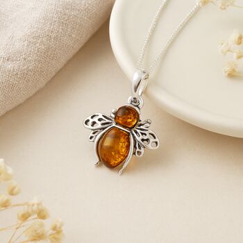Personalised Sterling Silver Amber Bee Pendant Necklace, 4 of 10