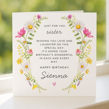 Daisy Birthday Poem Card Personalised For Sister, 4 of 7
