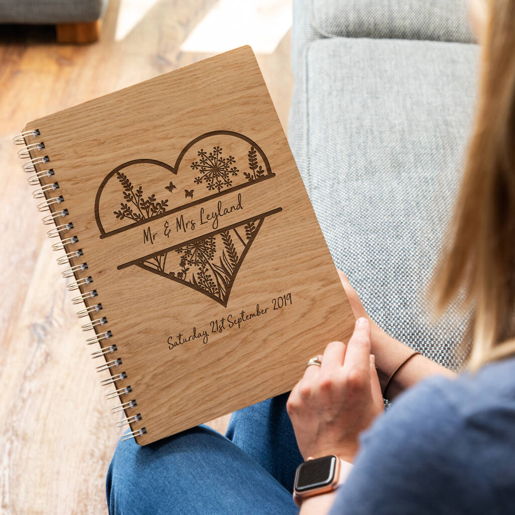 Personalised Floral Heart Wooden Wedding Guest Book By Mirrorin 