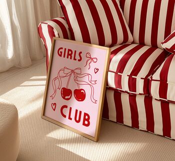 Girls Club Wall Art Print Pink Bows Cherries, 4 of 10