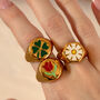 Chunky Signet Ring Emerald Green Clover, Gold Colour, thumbnail 2 of 4