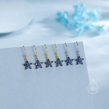 Sterling Silver Sapphire Blue Cz Flower Drop Dangle Earrings, 4 of 11