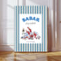 Babar Stripy Blue Football Nursery Art Print, thumbnail 1 of 4