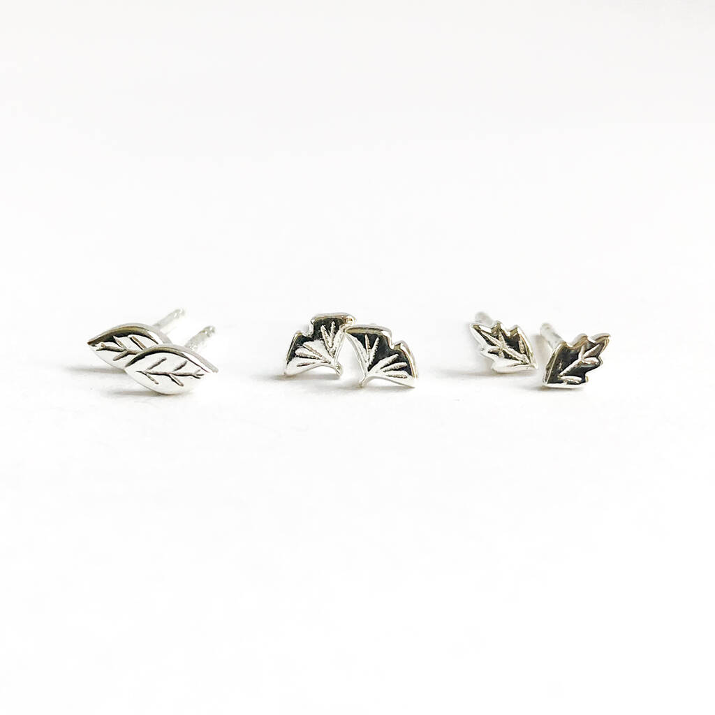 Mini Leaf Stud Earrings Silver Or Gold Vermeil By Lime Tree Design