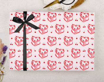 Valentine Wrapping Paper With Pink Vintage Cake Design, Three Sheet Pack, 3 of 3