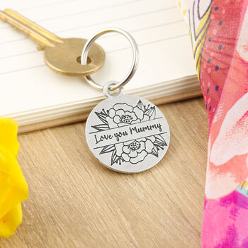 Mummy Gift From Child Floral Pewter Keyring, 2 of 6