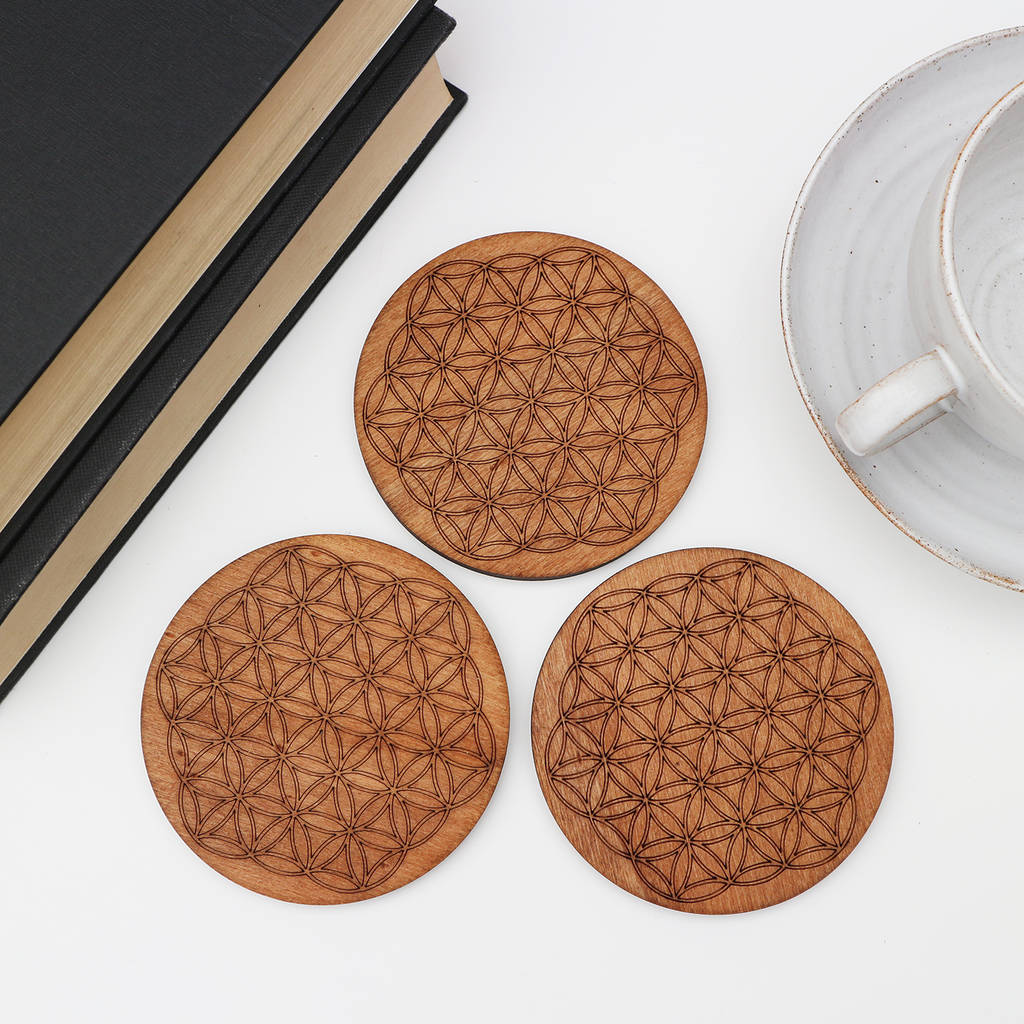 Drinks Coasters With Flower Of Life Design, Set Of Four By For Me & For You Designs