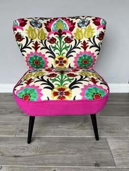 Cocktail Chair In Vibrant Fabric With Pink Harris Tweed, 4 of 10