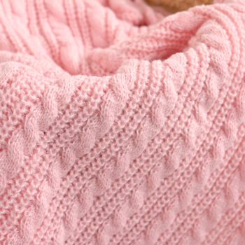 Personalise Dusty Pink Knitted Blanket With Bow, 2 of 7