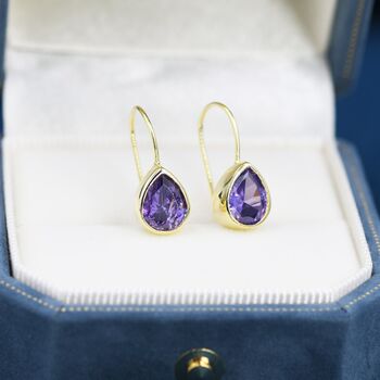 Amethyst Purple Cz Droplet Drop Hook Earrings, 5 of 11