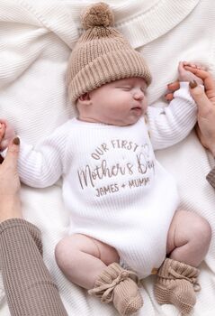 My First Mother's Day Embroidered Personalised New Baby Romper Three Colours Available, 6 of 12