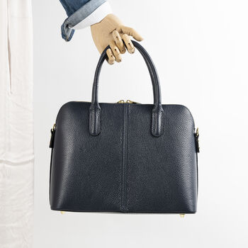 Navy Structured Classic Leather Handbag, 4 of 9