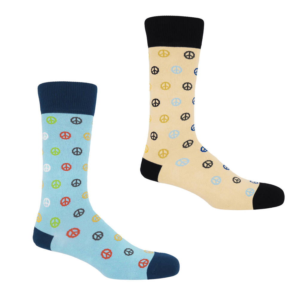Peace Beige And Peace Light Blue Men's Socks Bundle, 1 of 5