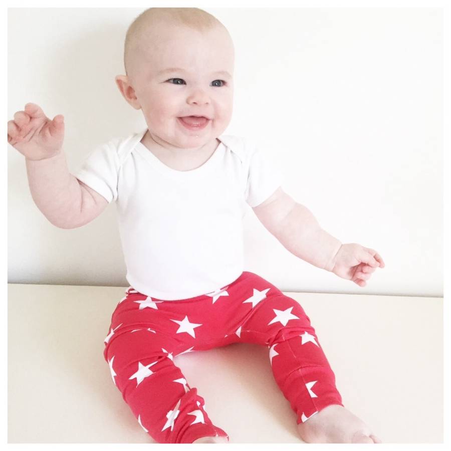unisex red star print child and baby leggings by fred & noah