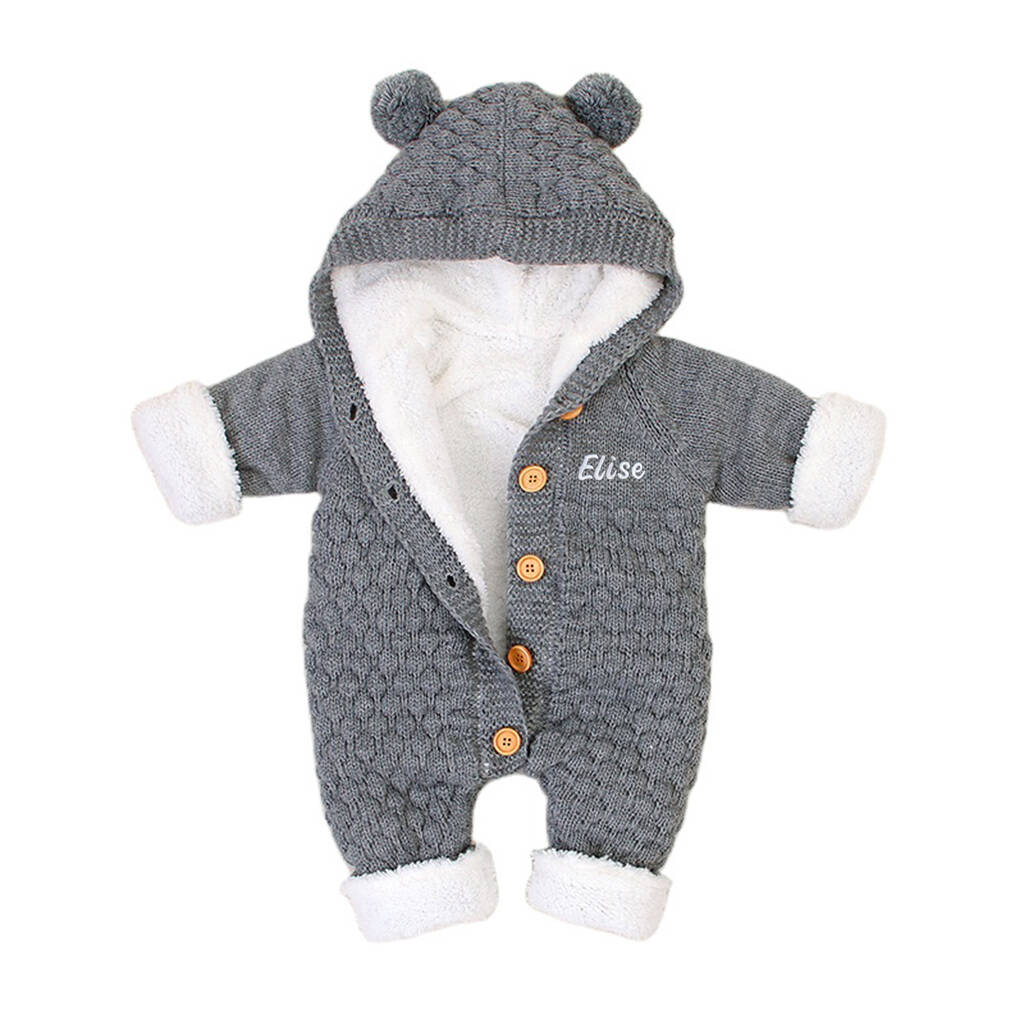 Personalised Grey Sherpa Knitted Onesie By elimonks