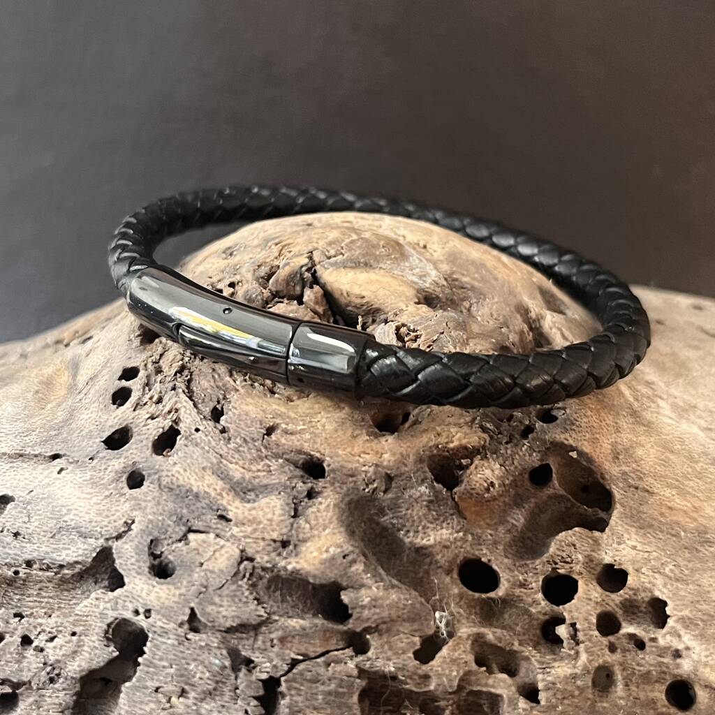 Braided Cowhide And Stainless Steel Bracelet Gift For Him