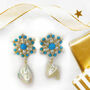 Blue Turquoise And Baroque Pearl Drop Earrings, thumbnail 7 of 7