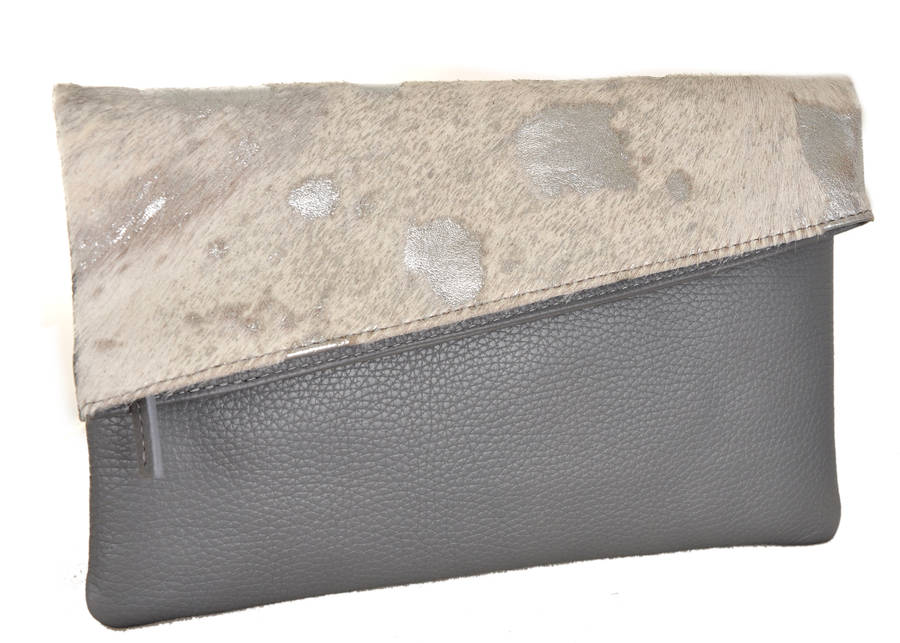 Silver And Winter White Leather Clutch, 1 of 4