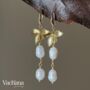 Natural Freshwater Pearl Orchard Dangle Earrings, thumbnail 1 of 2