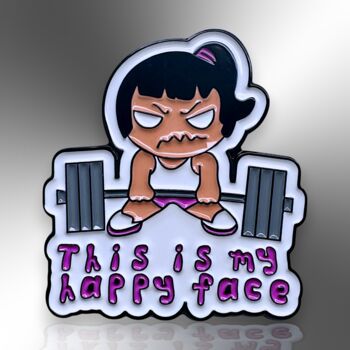 This Is My Happy Face Weightlifting Enamel Lapel Pin Badge, Fitness, Gym Gifts, 3 of 8