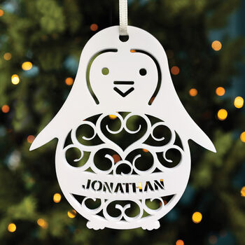Personalised Spiral Penguin Christmas Tree Decoration, 3 of 4