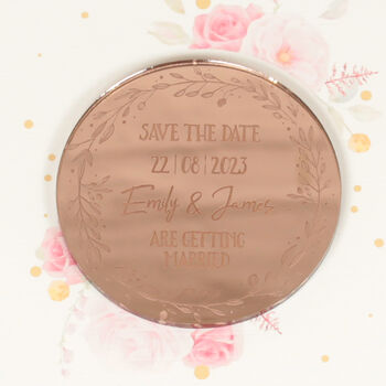 Personalised Rose Gold Circle Save The Date Magnet, 2 of 4