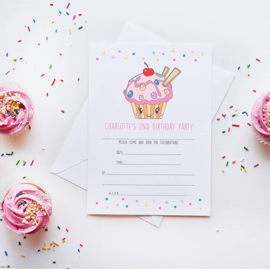 Cherry Cupcake Party Personalised Invitation