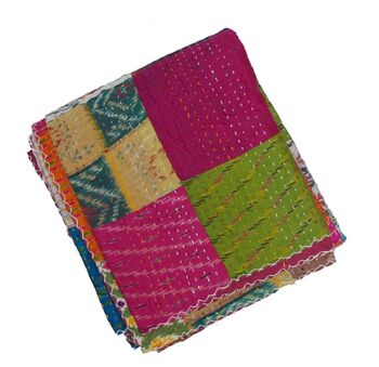 Silk Patchwork Multicoloured Hand Stiched Kantha Quilt, 5 of 9