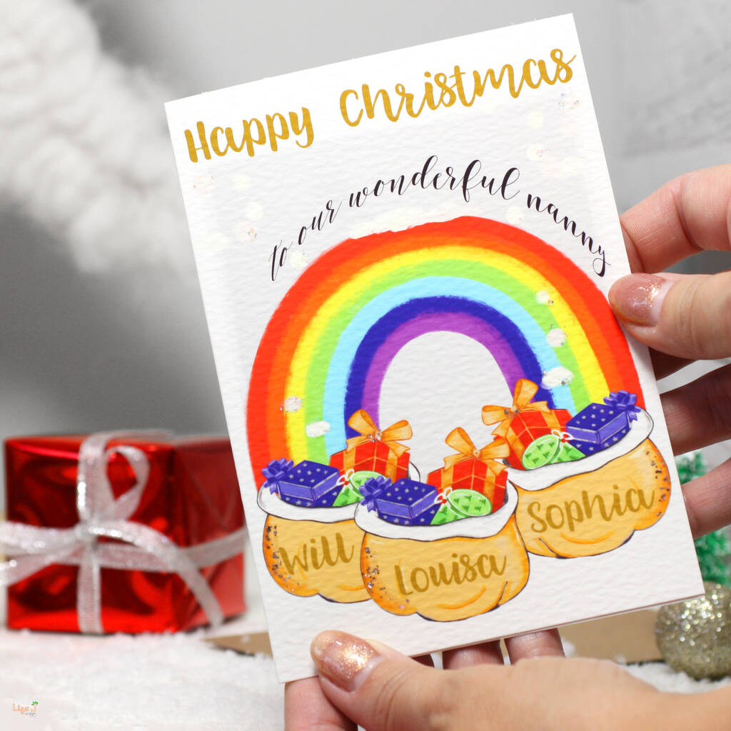 Personalised Rainbow Family Christmas Card, 1 of 5