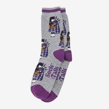 Men's Scottish Highlander Bagpiper Bamboo Socks Grey Marl, 5 of 5